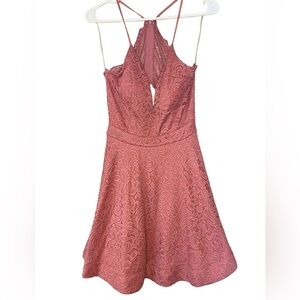 TRAC Lace Halter Skater Dress Pink Cocktail Party Homecoming Size M NWT